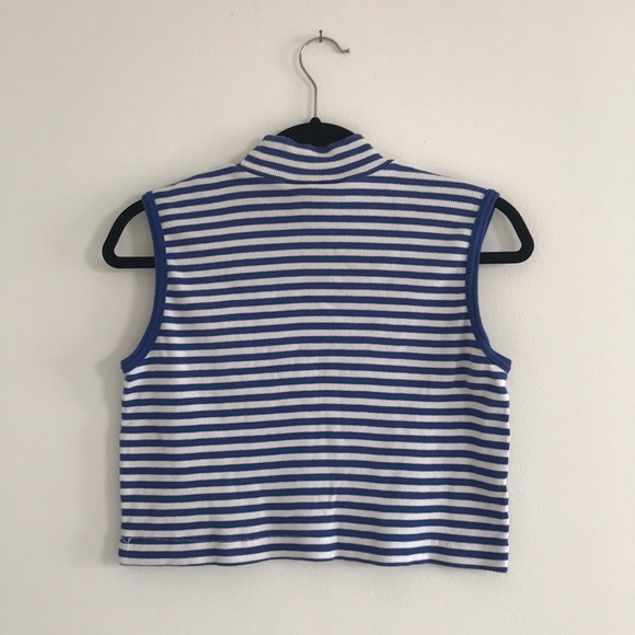 LIZ SPORT cropped knit turtleneck blue stripe SZ L - Picture 2 of 3